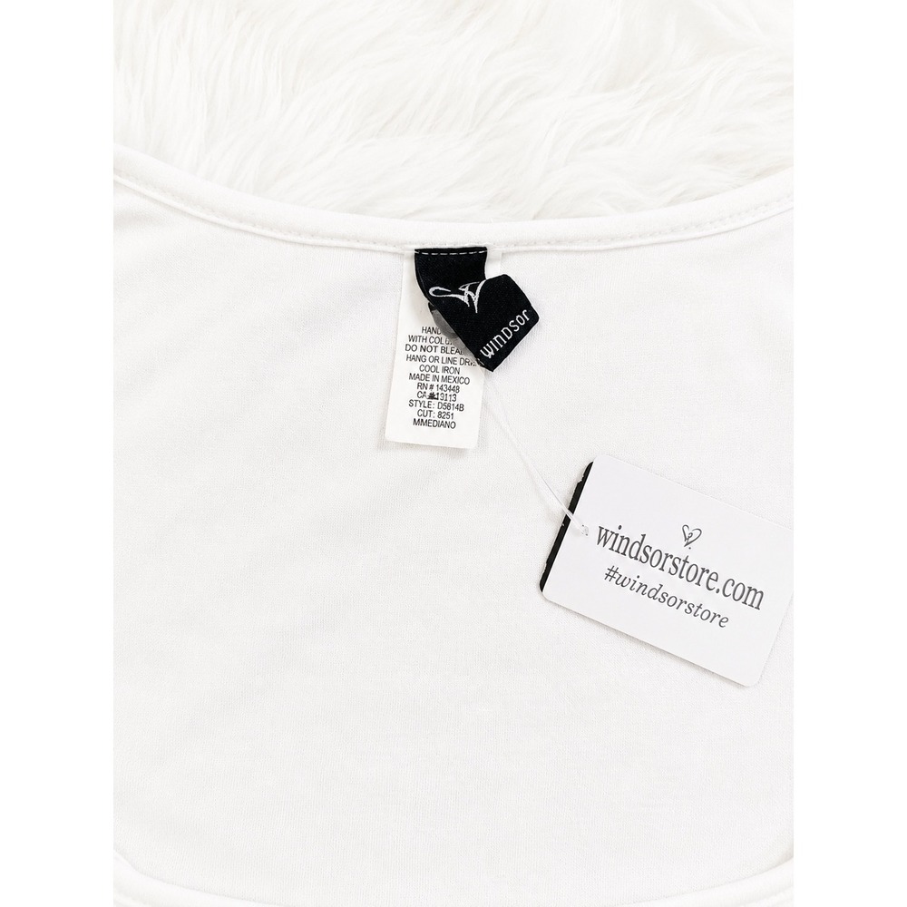 NWT Windsor White Puff Sleeve Bodycon Dress Medium | Bridal Shower Graduation - Picture 2 of 3